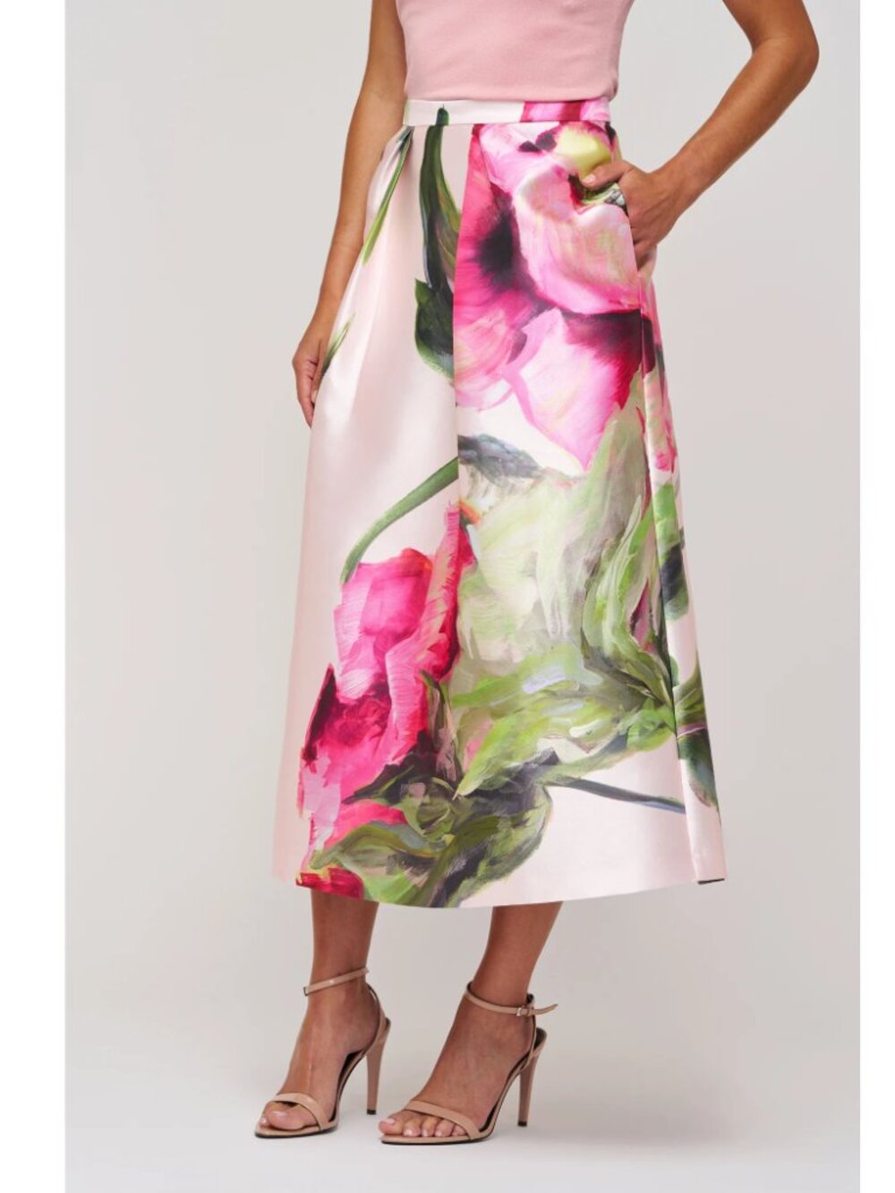 Kay Unger Elise Floral Tea Length Satin Skirt - Picture 4 of 6